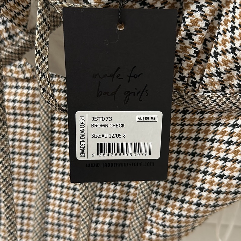 Princess Polly JGR & STN Houndstooth Corset Top Size US 8 / AU 12 Medium NWT - Picture 10 of 13